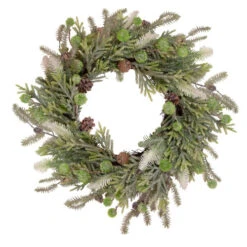 Northlight Artificial Christmas Wreath With Frosted Foliage And Pine Cones - 24" - Unlit