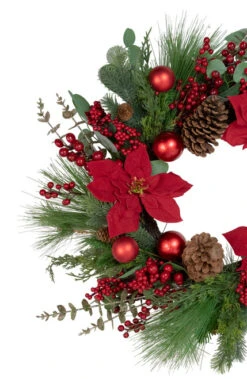 Artificial Red Berry And Poinsettia Christmas Wreath, 28-Inch, Unlit -Northlight Sale Store northlight yk93241 5 00478.1723684244