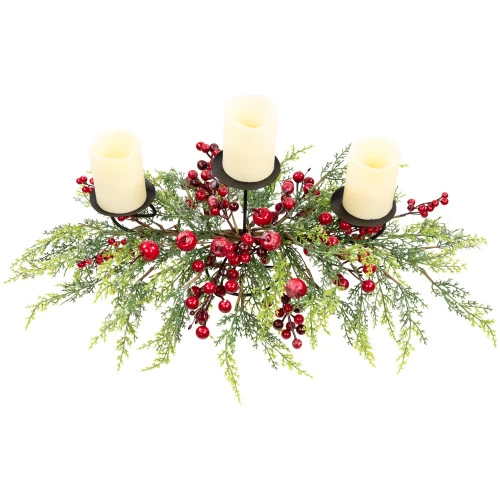 Northlight Apples And Berries Triple Pillar Christmas Candle Holder - 36" - Green And Red 4 Northlight Apples And Berries Triple Pillar Christmas Candle Holder - 36" - Green And Red - Image 4