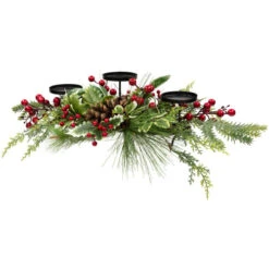 Northlight Holly And Berries Christmas Pillar Candle Holder With Pine Cones - 28" -Northlight Sale Store northlight yk95994 02 36750.1722387412