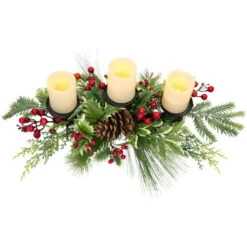 Northlight Holly And Berries Christmas Pillar Candle Holder With Pine Cones - 28" -Northlight Sale Store northlight yk95994 03 08900.1722387411