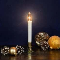 Northlight 9" Pre-Lit White And Gold C7 Christmas Candle Lamp With Sensor