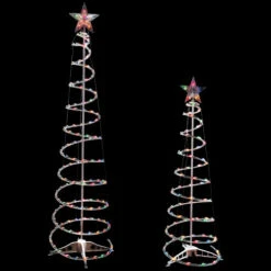 Northlight Set Of 2 Lighted Multi-Color Outdoor Spiral Christmas Cone Trees 4', 6'