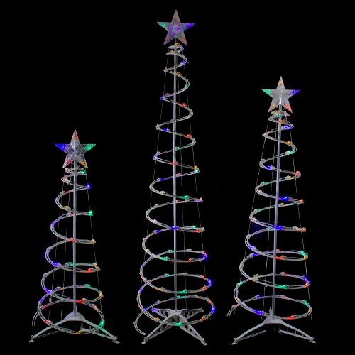 Northlight Set Of 3 LED Lighted Multi-Color Outdoor Spiral Christmas Cone Trees 3', 4', And 6' 3 Northlight Set Of 3 LED Lighted Multi-Color Outdoor Spiral Christmas Cone Trees 3', 4', And 6' - Image 3