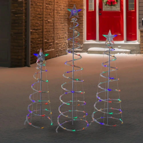 Northlight Set Of 3 LED Lighted Multi-Color Outdoor Spiral Christmas Cone Trees 3', 4', And 6' 2 Northlight Set Of 3 LED Lighted Multi-Color Outdoor Spiral Christmas Cone Trees 3', 4', And 6' - Image 2