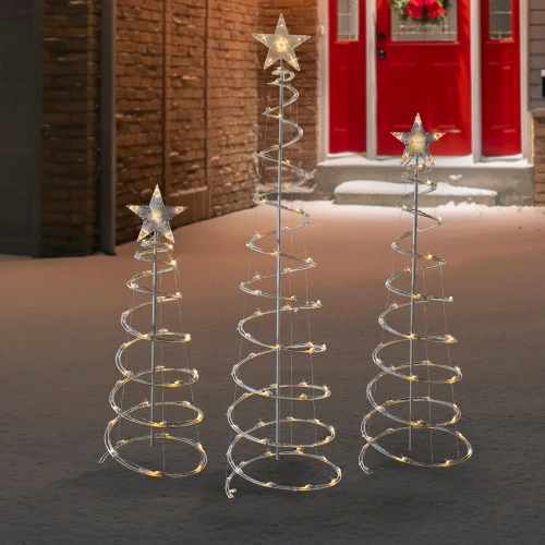 Northlight Set Of 3 LED Lighted Warm White Outdoor Spiral Christmas Cone Trees 3', 4', And 6' 2 Northlight Set Of 3 LED Lighted Warm White Outdoor Spiral Christmas Cone Trees 3', 4', And 6' - Image 2