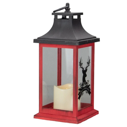 Northlight LED Candle With Deer "Merry Christmas" Lantern - 12" - Red And Black 4 Northlight LED Candle With Deer "Merry Christmas" Lantern - 12" - Red And Black - Image 4