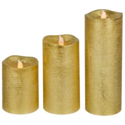 Northlight LED Brushed Flameless Christmas Pillar Candles - 8" - Gold Finish - Set Of 3