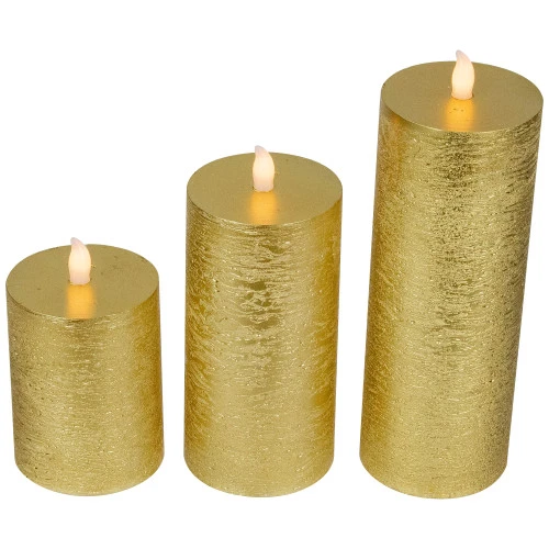 Northlight LED Flickering Flameless Pillar Christmas Candles - 8.75" - Gold - Set Of 3 4 Northlight LED Flickering Flameless Pillar Christmas Candles - 8.75" - Gold - Set Of 3 - Image 4