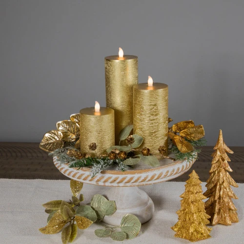 Northlight LED Flickering Flameless Pillar Christmas Candles - 8.75" - Gold - Set Of 3 2 Northlight LED Flickering Flameless Pillar Christmas Candles - 8.75" - Gold - Set Of 3 - Image 2