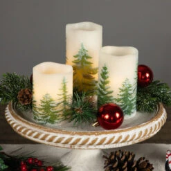Northlight LED Flameless Frosted Pines Flickering Wax Pillar Christmas Candles - 6" - Set Of 3 -Northlight Sale Store northlight yw95072 styled 02 95122.1697473587