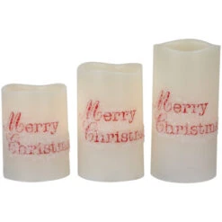 Northlight LED Flameless Frosted "Merry Christmas" Wax Pillar Candles - 6" - Set Of 3