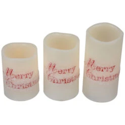 Northlight LED Flameless Frosted "Merry Christmas" Wax Pillar Candles - 6" - Set Of 3 -Northlight Sale Store northlight yw95077 02 10258.1697473594
