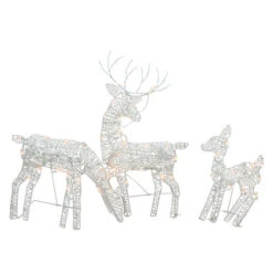 Northlight Set Of 3 White Glittered Doe, Fawn And Reindeer Lighted Christmas Outdoor Decoration