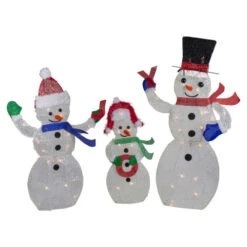 Northlight Lighted Glittering Mesh JOY Snowmen Outdoor Christmas Decoration - Warm White -Set 3