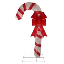 72" Pre-Lit Red And White Glitter Candy Cane Christmas Outdoor Decoration