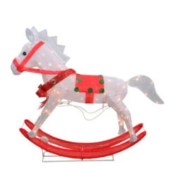 Northlight Lighted Rocking Horse Outdoor Christmas Decoration - 36" - White And Red