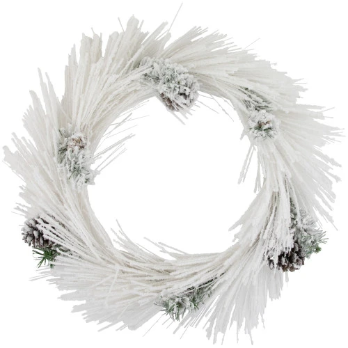 Northlight 24" White Flocked Artificial Christmas Wreath With Pine Cones 1 Northlight 24" White Flocked Artificial Christmas Wreath With Pine Cones