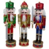 Set Of 3 Red Sequin Jacket Wooden Christmas Nutcrackers 14.25"