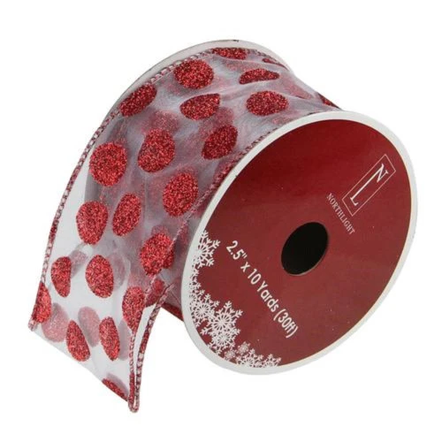 Northlight Silver And Red Glittering Polka Dots Christmas Wired Craft Ribbon 2.5" X 10 Yards 1 Northlight Silver And Red Glittering Polka Dots Christmas Wired Craft Ribbon 2.5" X 10 Yards