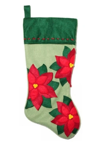 Christmas Eve Embellished Stitched Green Felt Poinsettia Christmas Stocking 1 Christmas Eve Embellished Stitched Green Felt Poinsettia Christmas Stocking
