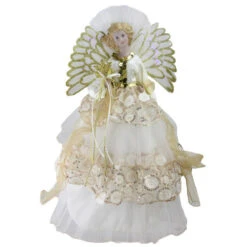 Northlight 16" White And Gold Lighted Angel Sequined Gown Christmas Tree Topper