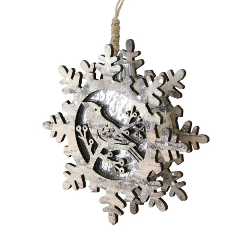Northlight 6" Brown And Gray Pre-Lit Snowflake With Bird Christmas Ornament 2 Northlight 6" Brown And Gray Pre-Lit Snowflake With Bird Christmas Ornament - Image 2