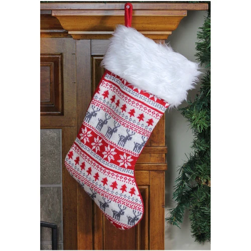 Northlight 19" Red And White Deer And Snowflake Knit Christmas Stocking With Faux Fur Cuff 4 Northlight 19" Red And White Deer And Snowflake Knit Christmas Stocking With Faux Fur Cuff - Image 4