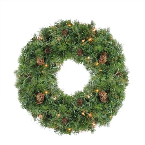 Northlight Pre-Lit Dakota Pine And Pinecone Artificial Christmas Wreath - 24" - Clear Lights 1 Northlight Pre-Lit Dakota Pine And Pinecone Artificial Christmas Wreath - 24" - Clear Lights