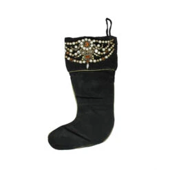 20" Black And Gold Pearl Beaded Christmas Stocking
