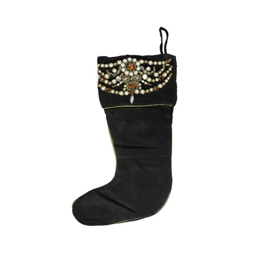 20" Black And Gold Pearl Beaded Christmas Stocking 1 20" Black And Gold Pearl Beaded Christmas Stocking