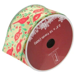 Northlight Mustard Yellow And Red Cardinals Wired Christmas Craft Ribbon 2.5" X 10 Yards