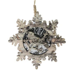 Northlight 6" Brown And Gray Pre-Lit Snowflake With Bird Christmas Ornament