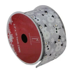 Northlight Silver Snowmen And Snowflakes Wired Christmas Craft Ribbon 2.5" X 10 Yards