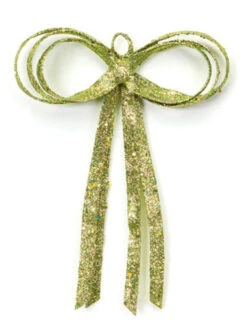 Glitter Drenched Christmas Bow Decoration - 16" - Gold And Green