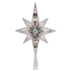 Lighted Faceted Star Of Bethlehem Christmas Tree Topper- 13.5" - Clear Lights