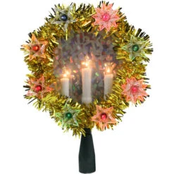 Northlight 7" Lighted Gold Tinsel Wreath With Candles Christmas Tree Topper - Multi Lights