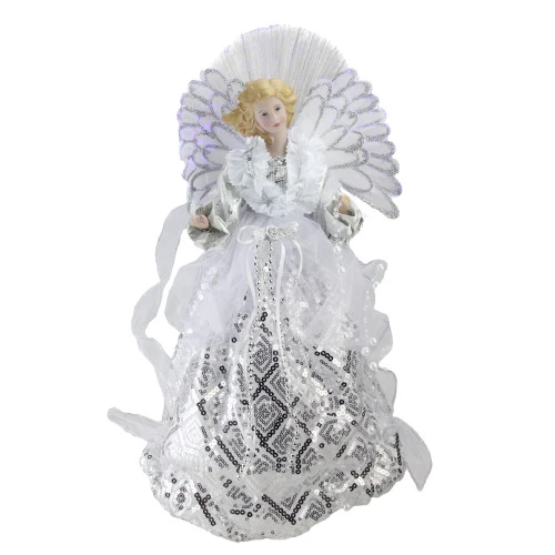 Northlight 16" White And Silver Lighted Angel Sequined Gown Christmas Tree Topper 1 Northlight 16" White And Silver Lighted Angel Sequined Gown Christmas Tree Topper
