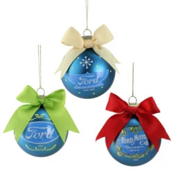 Northlight Set Of 3 Blue Ford Logo Collectible Glass Christmas Ball Ornaments 3"