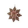 Melrose 7" Brown And Red Embroidered Craft Snowflake With Owl Stamp Christmas Ornament