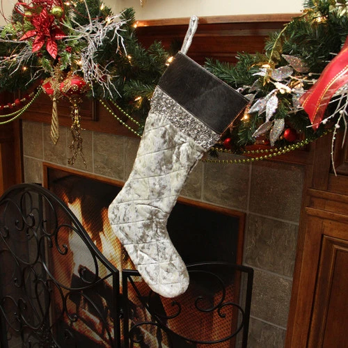Target 22" Gray And Black Quilted Embellished Christmas Stocking 2 Target 22" Gray And Black Quilted Embellished Christmas Stocking - Image 2