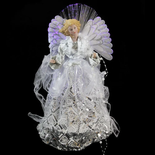 Northlight 16" White And Silver Lighted Angel Sequined Gown Christmas Tree Topper 2 Northlight 16" White And Silver Lighted Angel Sequined Gown Christmas Tree Topper - Image 2